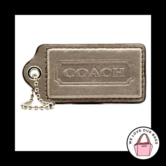 2.5" Large COACH Taupe Shimmer Leather Nickel Fob Bag Charm Keychain Hang Tag - Picture 1 of 1